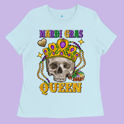 Skull Mardi Gras Queen Ladies Tee Designed By Fadigitalartstudio