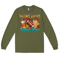 Army Green Falling Leaves Football Please Long Sleeve Tee - CowhideDigitalArt