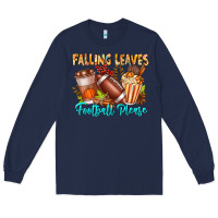 Navy Falling Leaves Football Please Long Sleeve Tee - CowhideDigitalArt