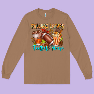 Falling Leaves Football Please Long Sleeve Tee Designed By Cowhidedigitalart