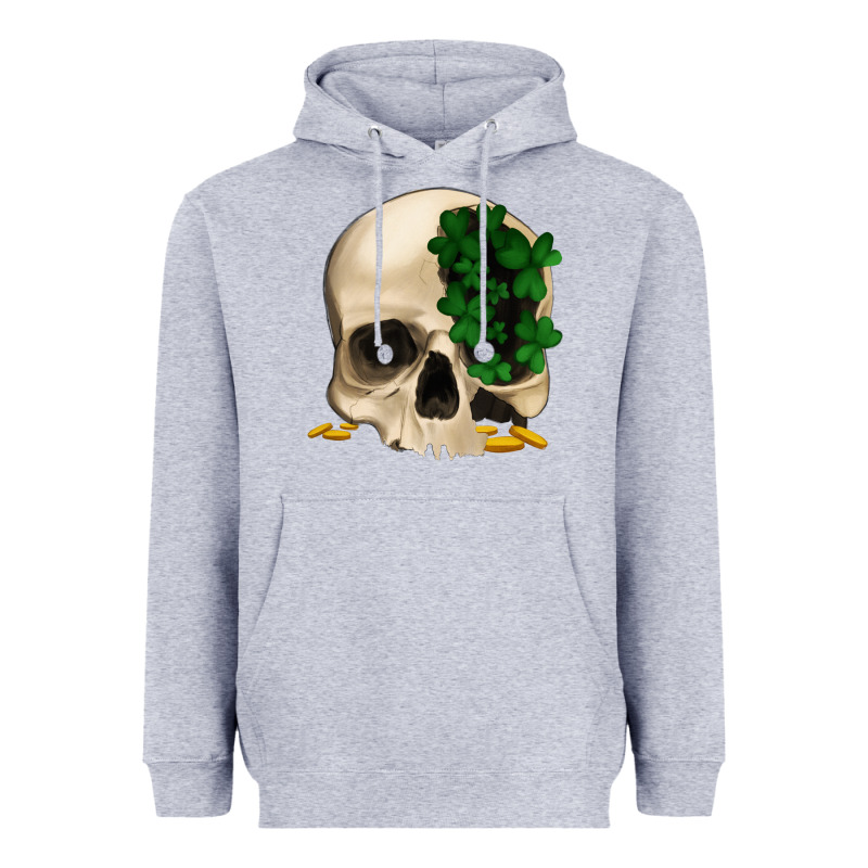 St Patrick's Day Skull With Clovers Heavyweight Hoodie by Jasminsmagicworld | Teevron