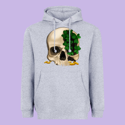 St Patrick's Day Skull With Clovers Heavyweight Hoodie Designed By Jasminsmagicworld