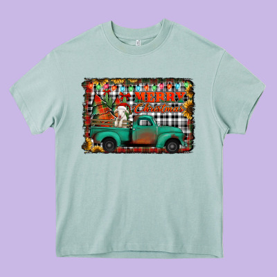 Merry Christmas Farm Truck Heavy Core Tee Designed By Jasminsmagicworld