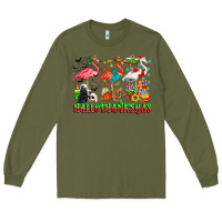 Army Green happy hallothanksmas flamingo Long Sleeve Tee - CowhideDigitalArt