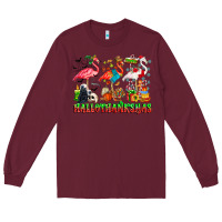 Burgundy happy hallothanksmas flamingo Long Sleeve Tee - CowhideDigitalArt