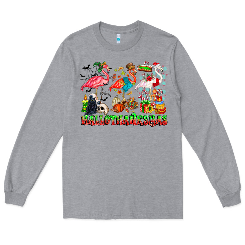 Happy Hallothanksmas Flamingo Long Sleeve Tee by CowhideDigitalArt | Teevron