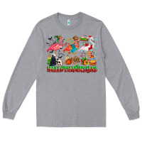Heather Grey happy hallothanksmas flamingo Long Sleeve Tee - CowhideDigitalArt