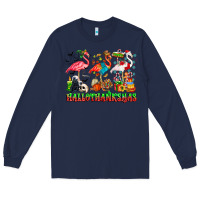 Navy happy hallothanksmas flamingo Long Sleeve Tee - CowhideDigitalArt