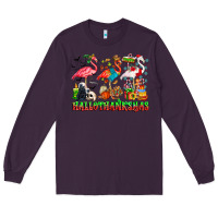 Plum happy hallothanksmas flamingo Long Sleeve Tee - CowhideDigitalArt