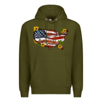 Army Green usa map with sunflower and cactus Premium Hoodie - Artiststas