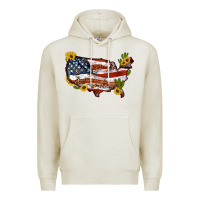 Oatmeal Heather usa map with sunflower and cactus Premium Hoodie - Artiststas