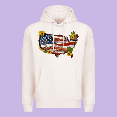 Usa Map With Sunflower And Cactus Premium Hoodie Designed By Artiststas
