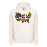 Pale Pink usa map with sunflower and cactus Premium Hoodie - Artiststas