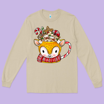 Coffee Cups Animal Long Sleeve Tee Designed By Cowhidedigitalart