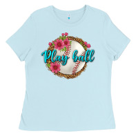 Baby Blue play ball baseball Ladies Tee - BundleAndBundleShop