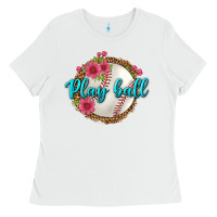 White play ball baseball Ladies Tee - BundleAndBundleShop