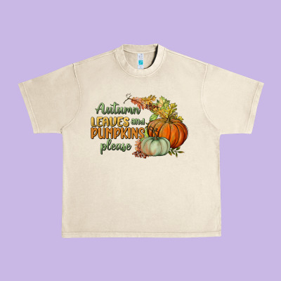 Autumn Leaves And Pumpkins Please Urban Heavy Tee Designed By Bundleandbundleshop