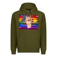 Army Green lgbtq flag and american flag with hand Premium Hoodie - Artiststas