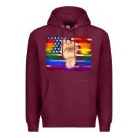 Burgundy lgbtq flag and american flag with hand Premium Hoodie - Artiststas
