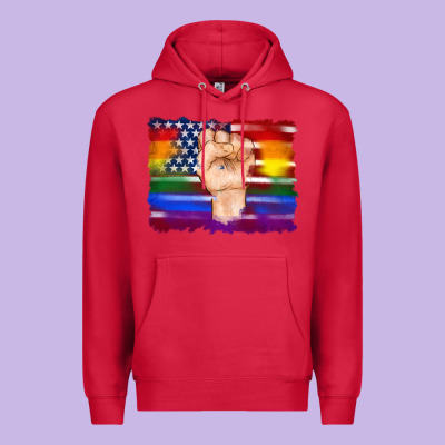 Lgbtq Flag And American Flag With Hand Premium Hoodie Designed By Artiststas