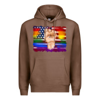 Chestnut lgbtq flag and american flag with hand Premium Hoodie - Artiststas