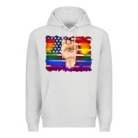 Dove Grey lgbtq flag and american flag with hand Premium Hoodie - Artiststas