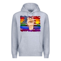 Heather Grey lgbtq flag and american flag with hand Premium Hoodie - Artiststas