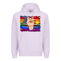 Lilac lgbtq flag and american flag with hand Premium Hoodie - Artiststas