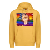 Mustard lgbtq flag and american flag with hand Premium Hoodie - Artiststas