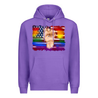 Purple lgbtq flag and american flag with hand Premium Hoodie - Artiststas