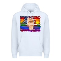 White lgbtq flag and american flag with hand Premium Hoodie - Artiststas