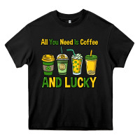 Black All you need is coffee and lucky St. Patrick's Heavy Core Tee - HowdyJamesFarm