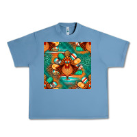 Pebble Blue thanksgiving  turkey seamless pattern Urban Heavy Tee - BundleAndBundleShop
