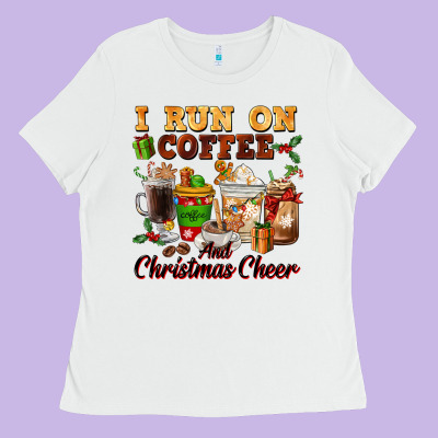 I Run On Coffee And Christmas Cheer Ladies Tee Designed By Fadigitalartstudio