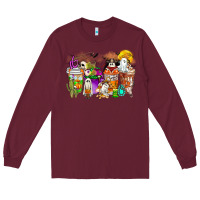 Burgundy Halloween Western Boo Coffee Cups Long Sleeve Tee - CowhideDigitalArt