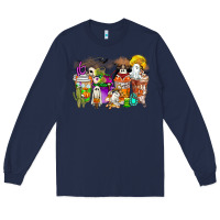 Navy Halloween Western Boo Coffee Cups Long Sleeve Tee - CowhideDigitalArt