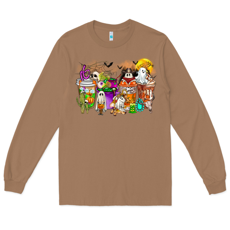 Halloween Western Boo Coffee Cups Long Sleeve Tee by CowhideDigitalArt | Teevron
