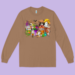 Halloween Western Boo Coffee Cups Long Sleeve Tee Designed By Cowhidedigitalart