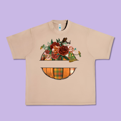 Customize Floral Pumpkin Urban Heavy Tee Designed By Bundleandbundleshop