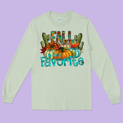 Fall Pumpkin Art Long Sleeve Tee Designed By Cowhidedigitalart
