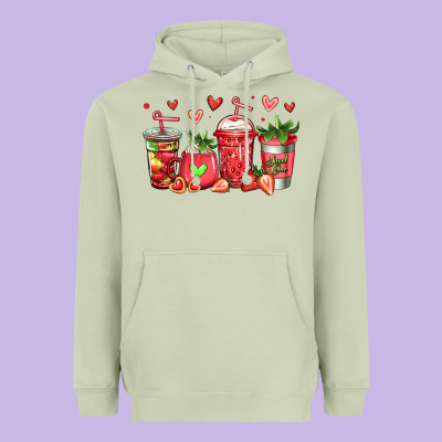 Strawberry Coffee Cups Heavyweight Hoodie Designed By Jasminsmagicworld