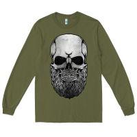 Army Green creepy bald and bearded skull for halloween & skeletons fans t shirt Long Sleeve Tee - baoMotion