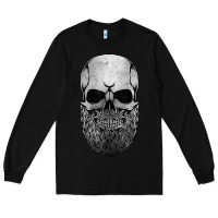 Black creepy bald and bearded skull for halloween & skeletons fans t shirt Long Sleeve Tee - baoMotion