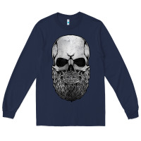 Navy creepy bald and bearded skull for halloween & skeletons fans t shirt Long Sleeve Tee - baoMotion