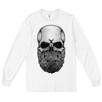 White creepy bald and bearded skull for halloween & skeletons fans t shirt Long Sleeve Tee - baoMotion