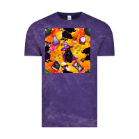 Cloud Purple halloween cat and witch seamless pattern Vintage Tee - BundleAndBundleShop
