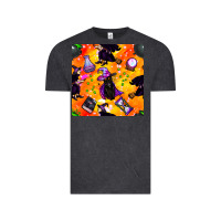Vintage Black halloween cat and witch seamless pattern Vintage Tee - BundleAndBundleShop
