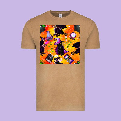 Halloween Cat And Witch Seamless Pattern Vintage Tee Designed By Bundleandbundleshop