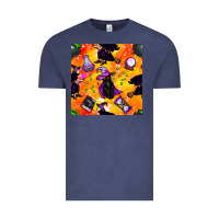 Vintage Denim halloween cat and witch seamless pattern Vintage Tee - BundleAndBundleShop