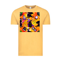 Vintage Mustard halloween cat and witch seamless pattern Vintage Tee - BundleAndBundleShop